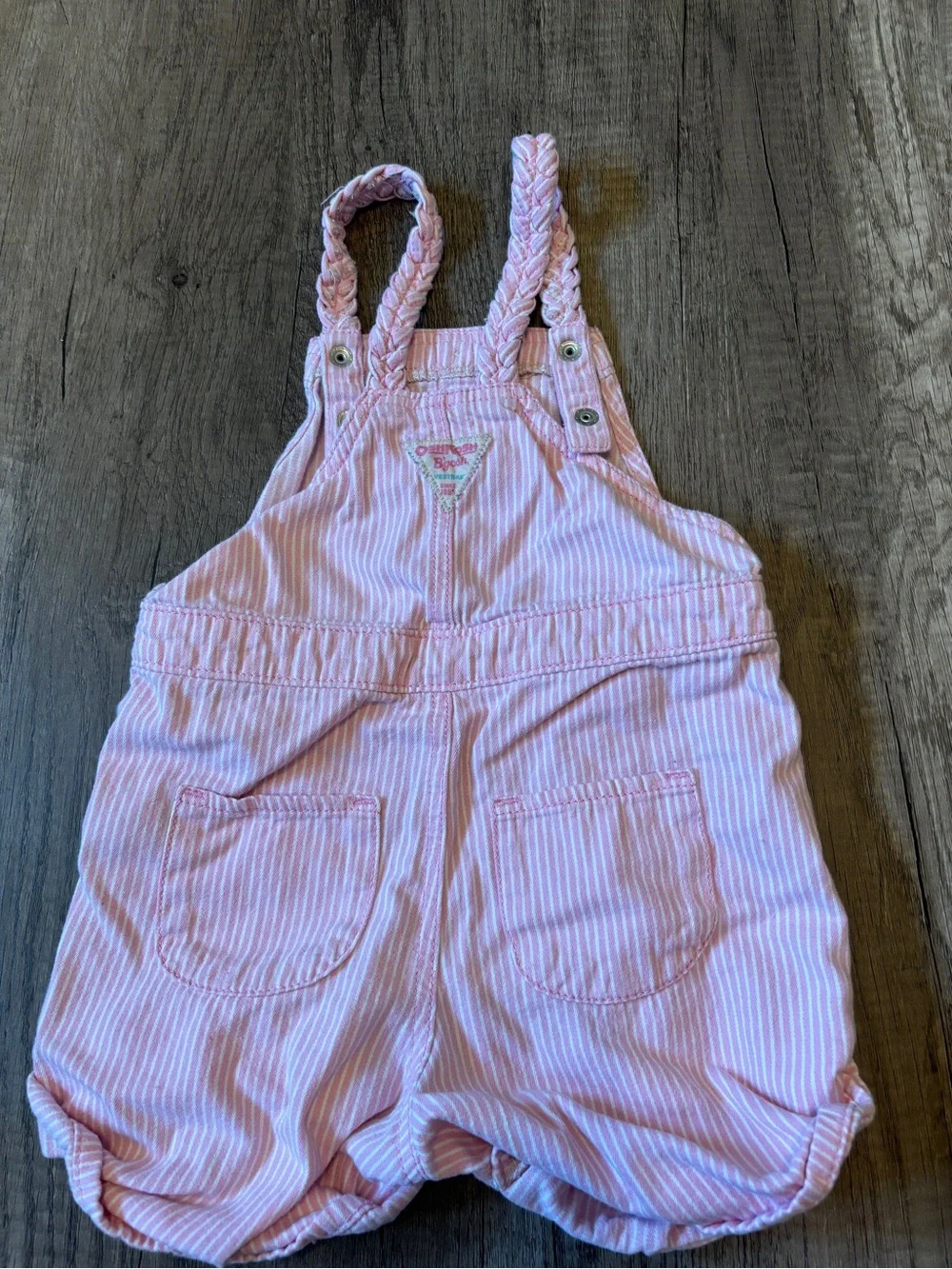 Vintage Y2K 2010s Oshkosh B’Gosh Vestbak Shortalls Overalls Pinstripe Pink 4T